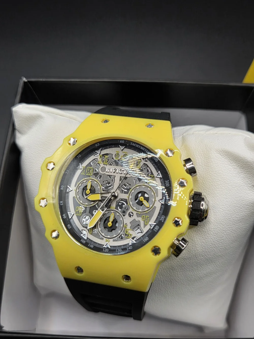 Invicta Yellow and Black Skeleton Dial Chronograph Watch